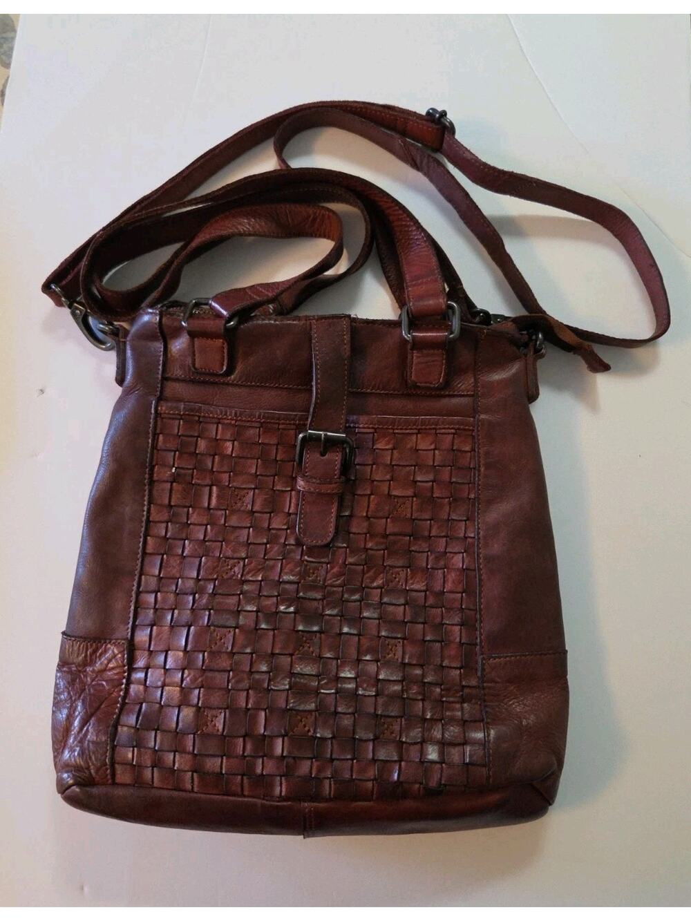 Ashwood Heritage Vintage Woven 100% Leather Cognac Crossbody Bag Women's OS